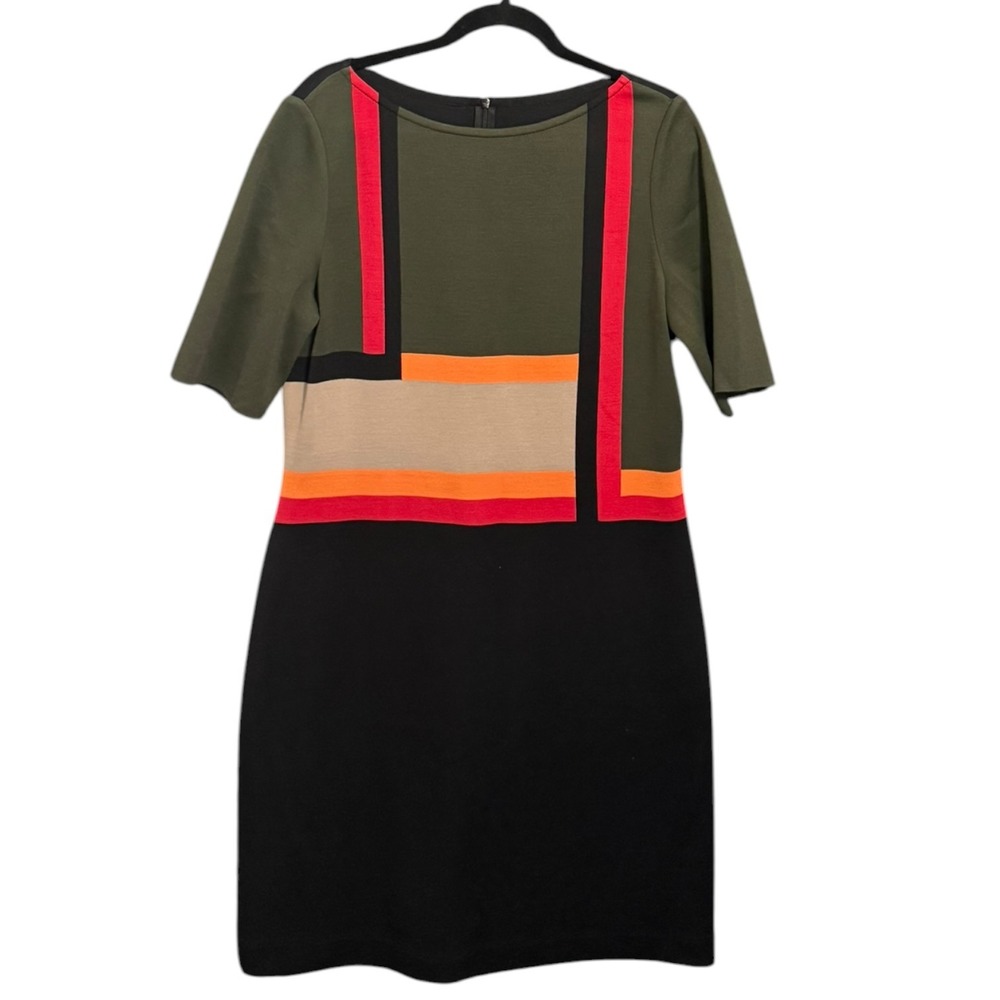 St. John Collection Wool Blend Colorblock Shift Dress Modern Mod 60s Style Sz 12